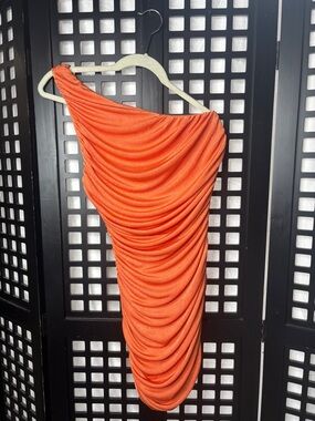 🧡 Hello Molly One Shoulder Bodycon Dress Women’s 6 Orange Ruched Prom NEW🧡